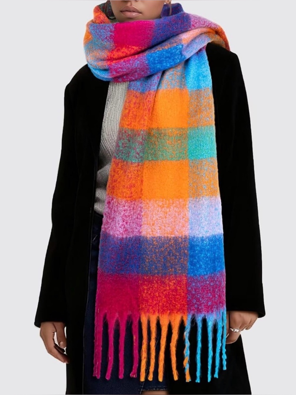 Women's Plaid Fringe Scarf
